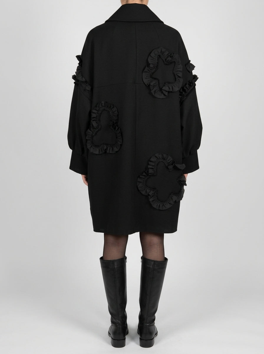 CAPPOTTO CORTO IN MISTO LANA CON ROUCHES NERO 