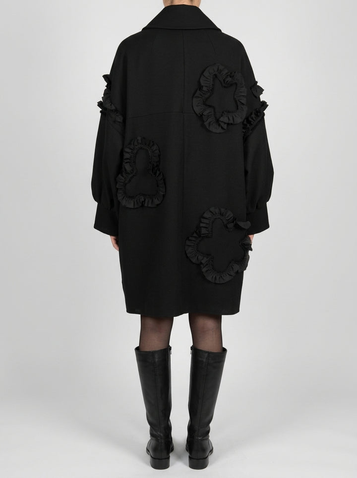 CAPPOTTO CORTO IN MISTO LANA CON ROUCHES NERO 