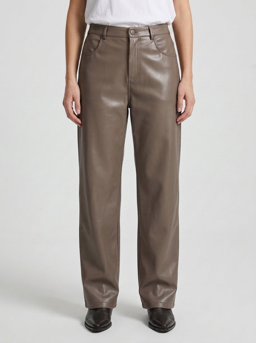 PANTALONE BARREL IN SIMILPELLE BEIGE 