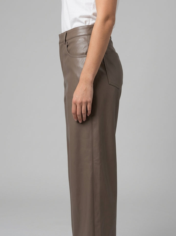 PANTALONE BARREL IN SIMILPELLE BEIGE 