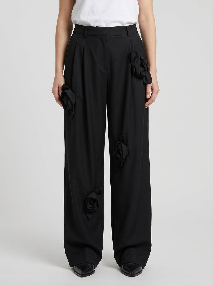 PANTALONE CON ROSE APPLICATE NERO 
