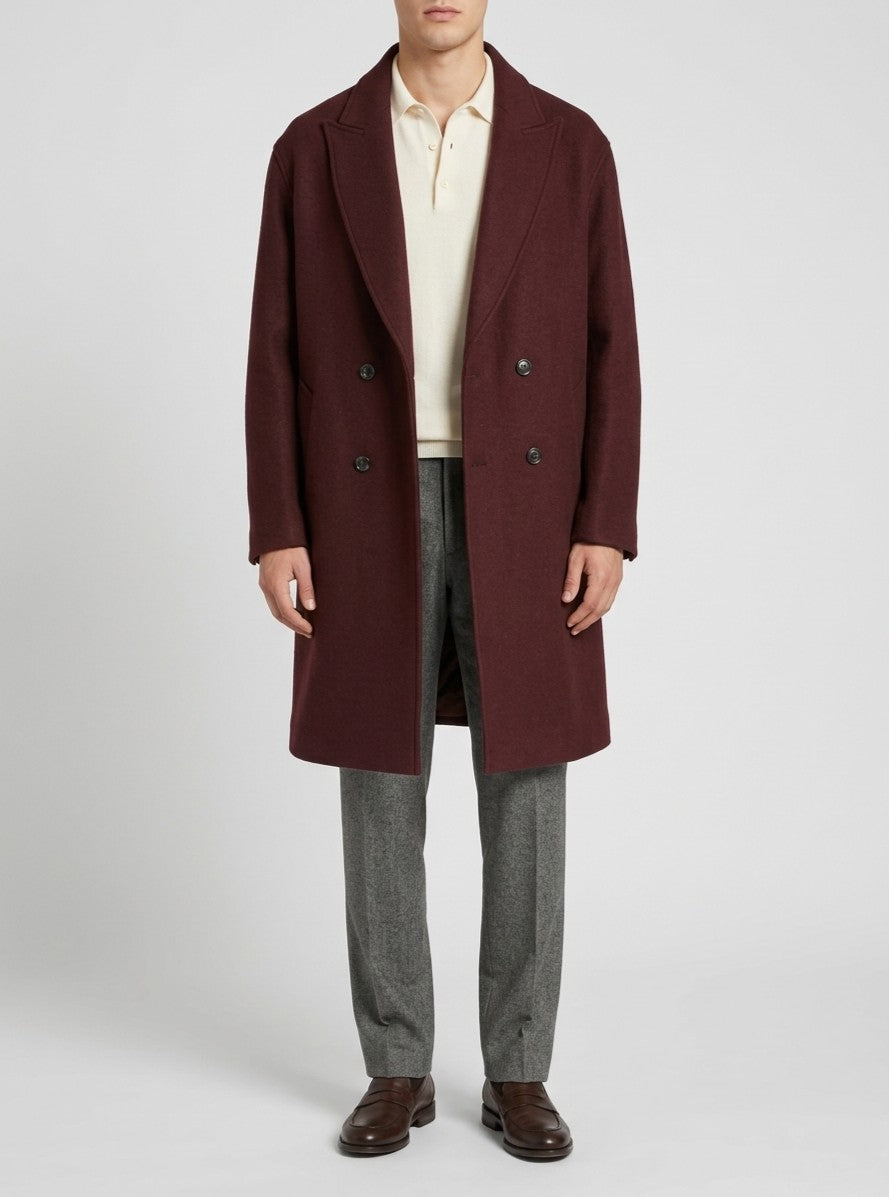 Cappotto Doppiopetto Lana - Bordeaux Profondo 
