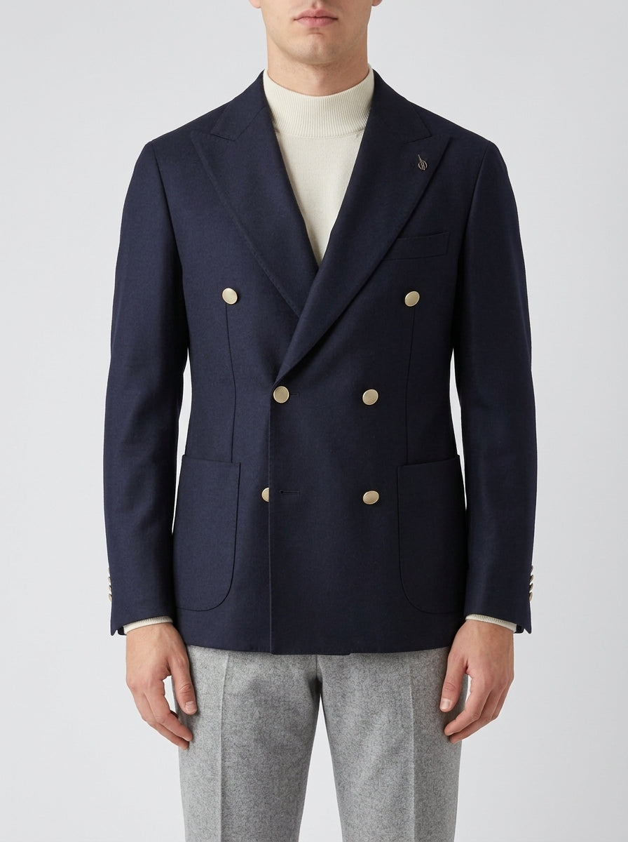 Giacca Doppiopetto in Lana Marzotto Blu 