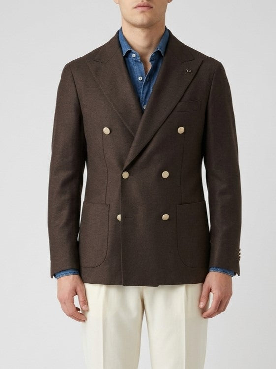 Giacca Doppiopetto in Lana Marzotto Marrone 