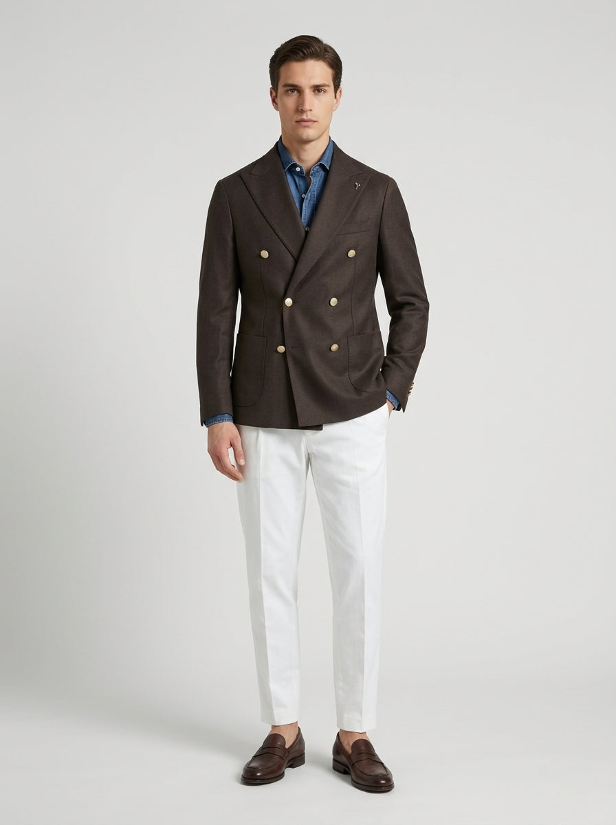 Giacca Doppiopetto in Lana Marzotto Marrone 