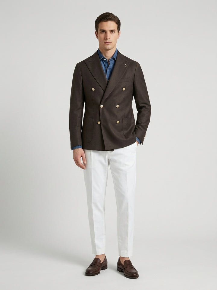 Giacca Doppiopetto in Lana Marzotto Marrone 