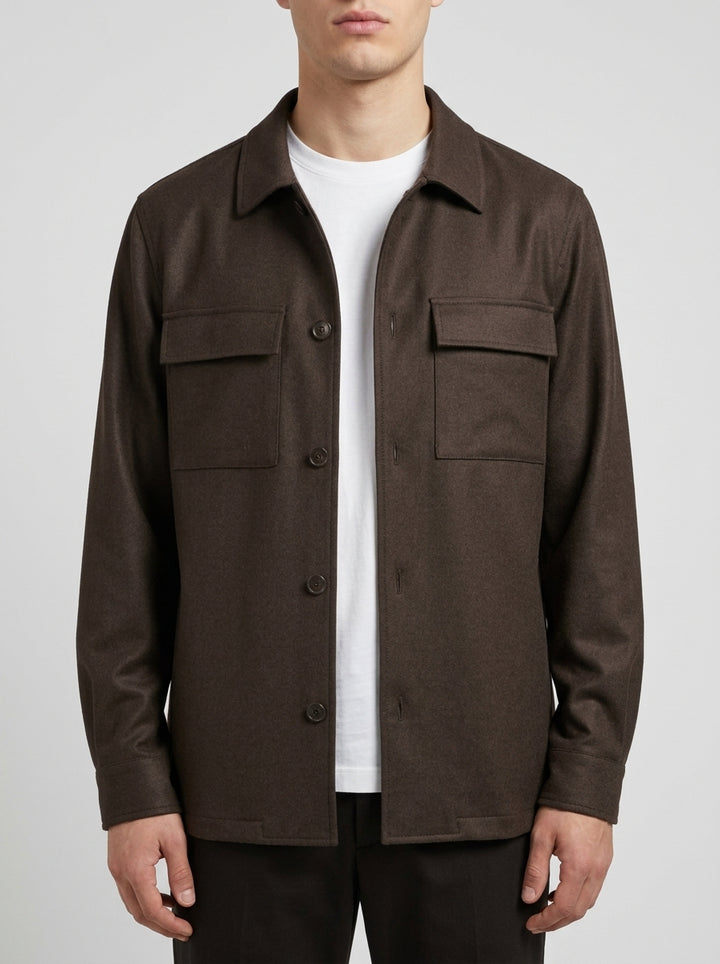 Overshirt Paoloni in Lana Marzotto Marrone 