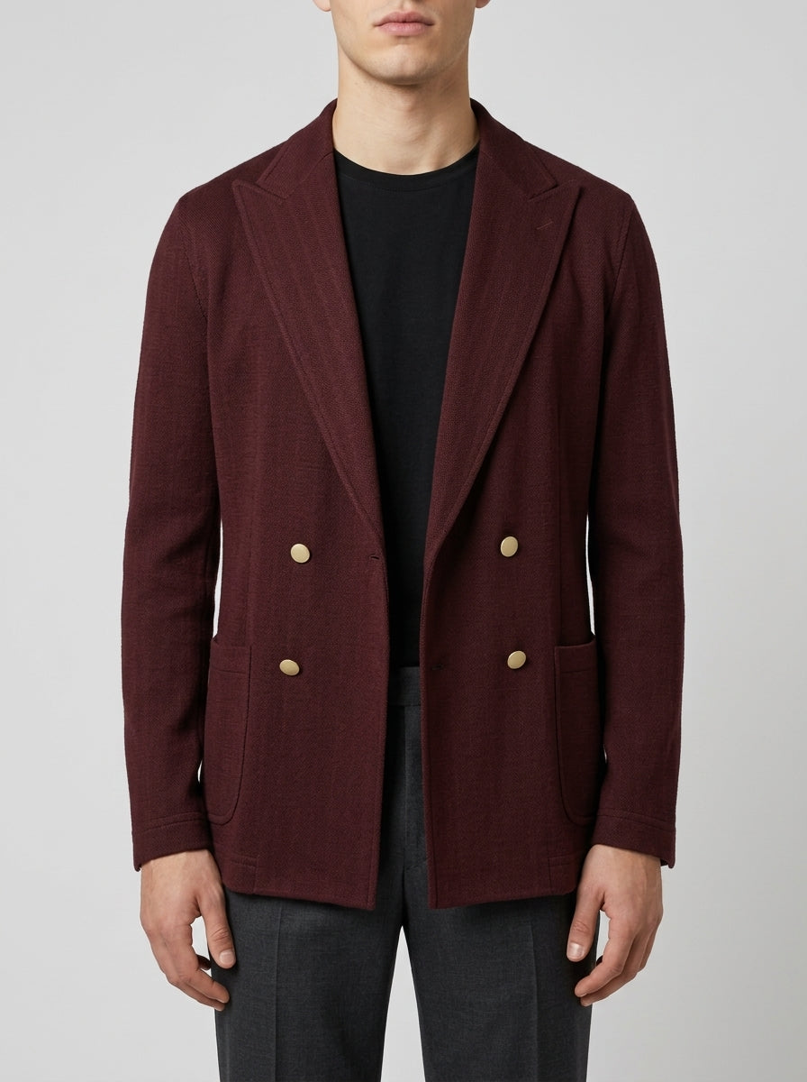 Giacca Bordeaux Doppiopetto in Maglia Stretch 