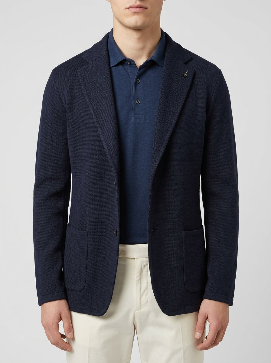 Giacca Monopetto in Maglia Blu 