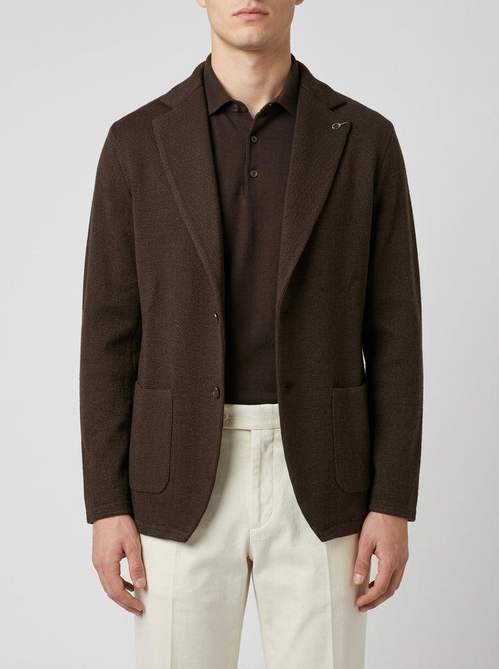 Giacca Monopetto in Maglia Marrone 
