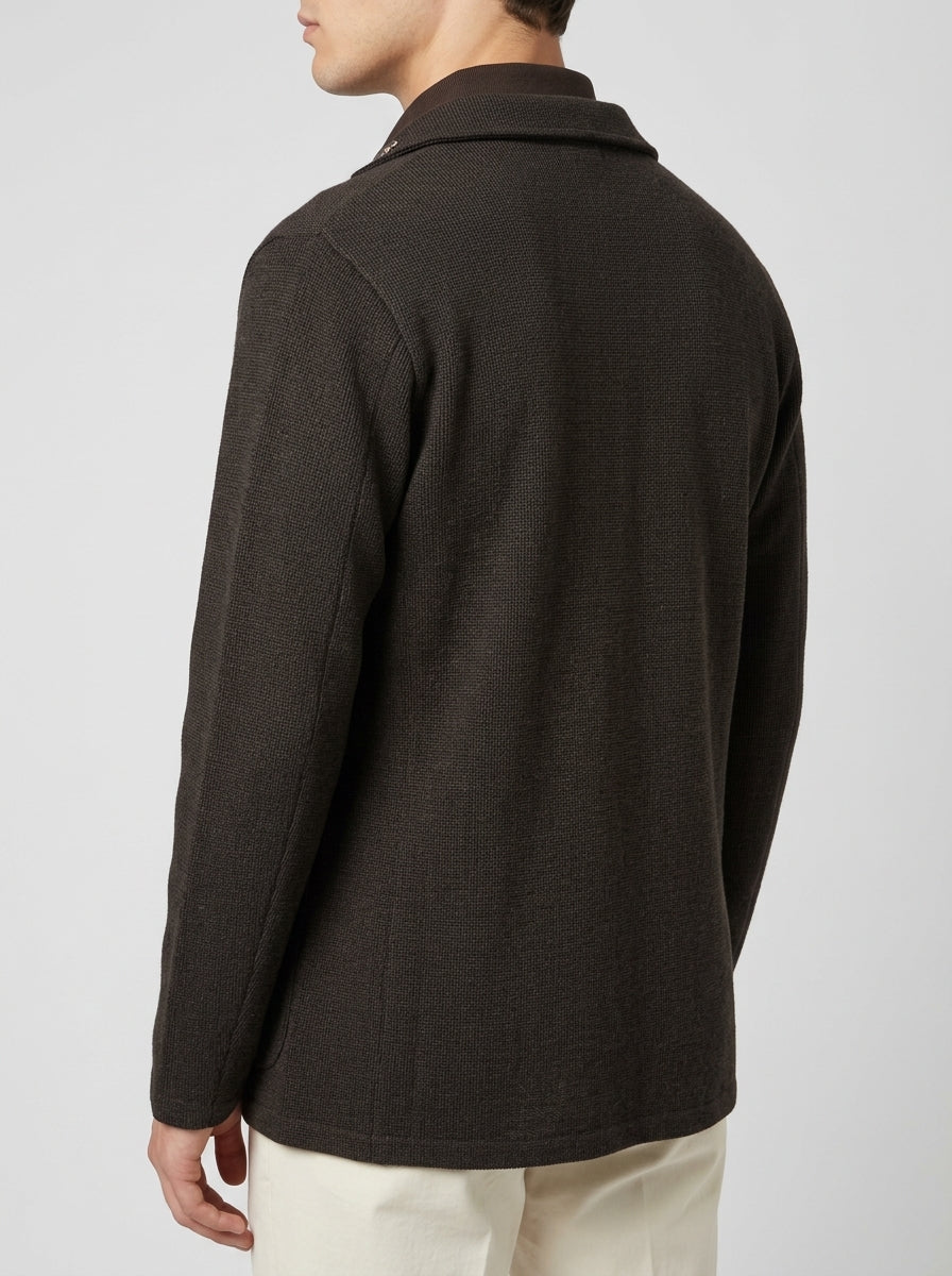 Giacca Monopetto in Maglia Marrone 