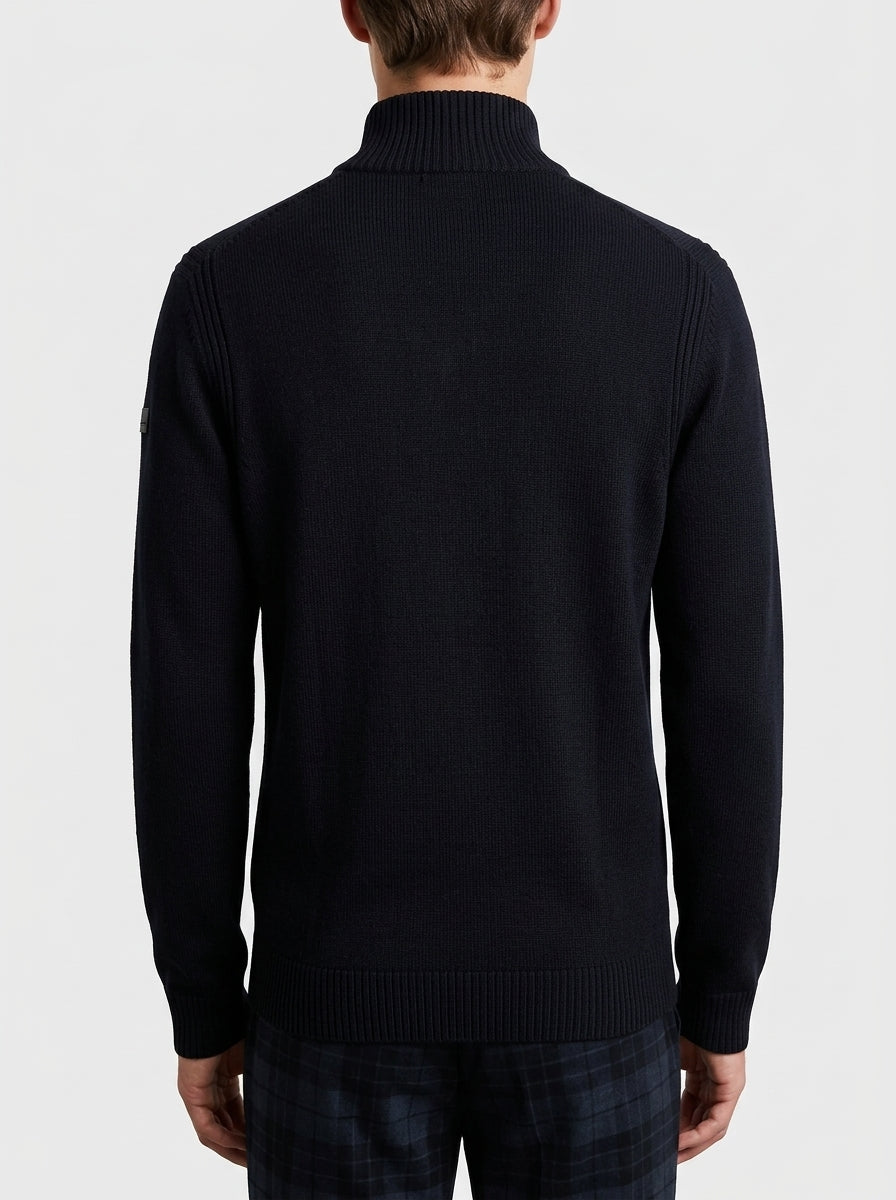Cotton Plain Half Zip Knit blu 