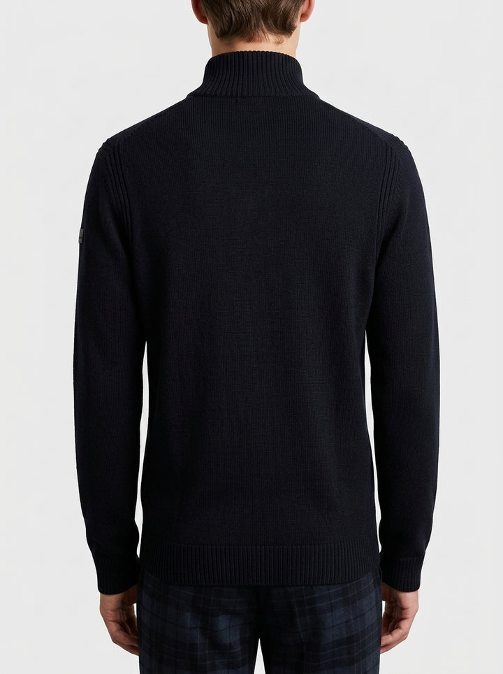 Cotton Plain Half Zip Knit blu 