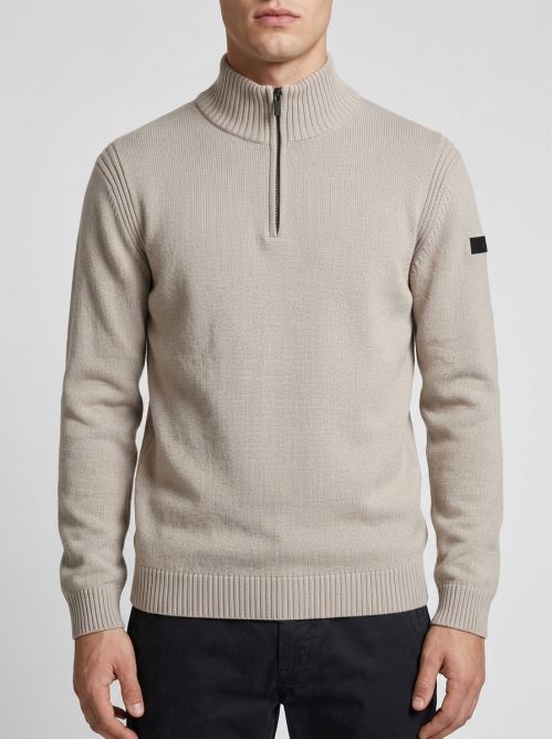 Cotton Plain Half Zip Knit ghiaccio 