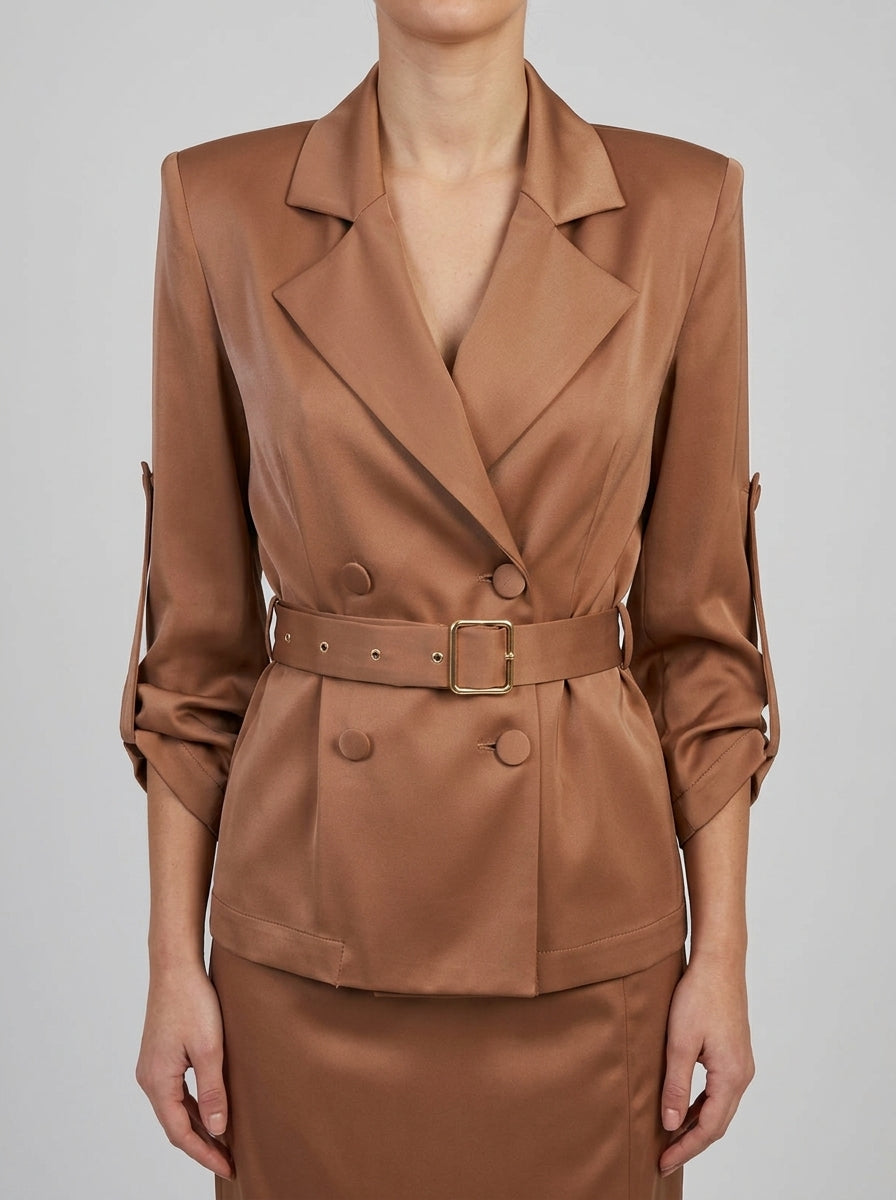Giacca doppio petto in raso beige 