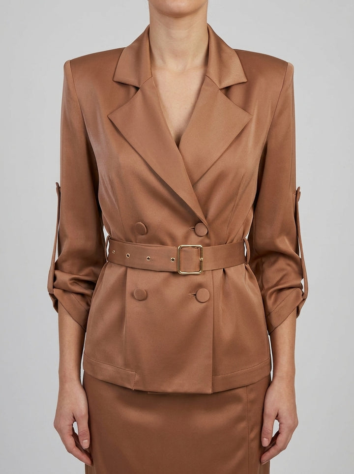 Giacca doppio petto in raso beige 