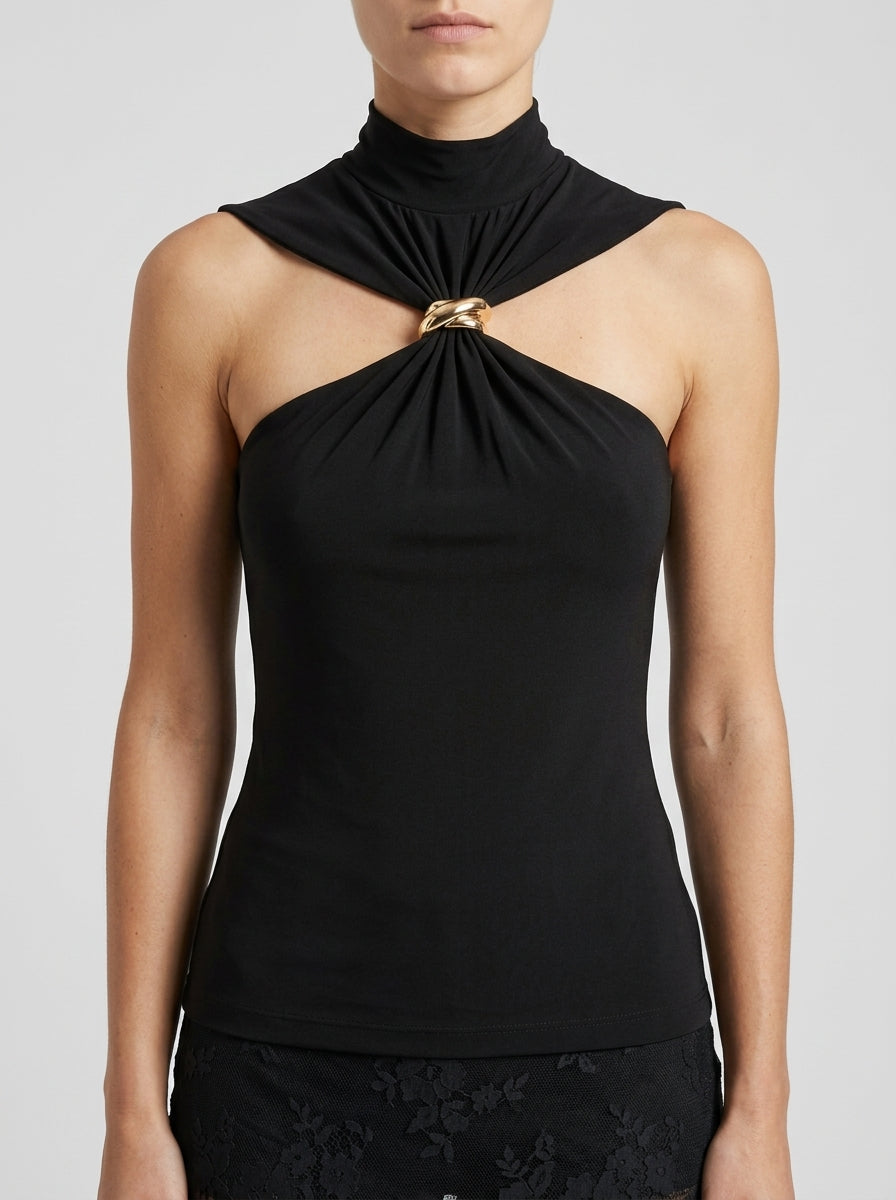 Top  color NERO  con   anello dorato 
