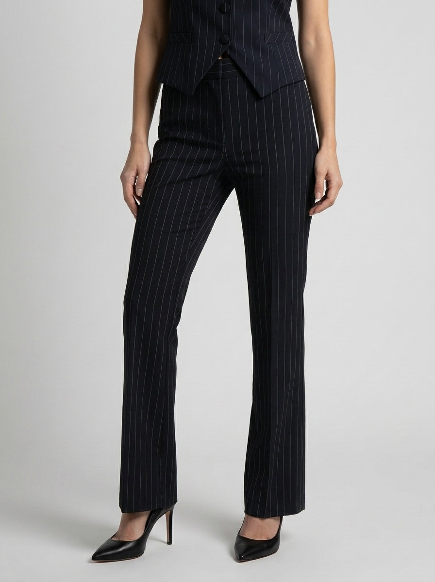 Pantalone blu gessato a zampa 
