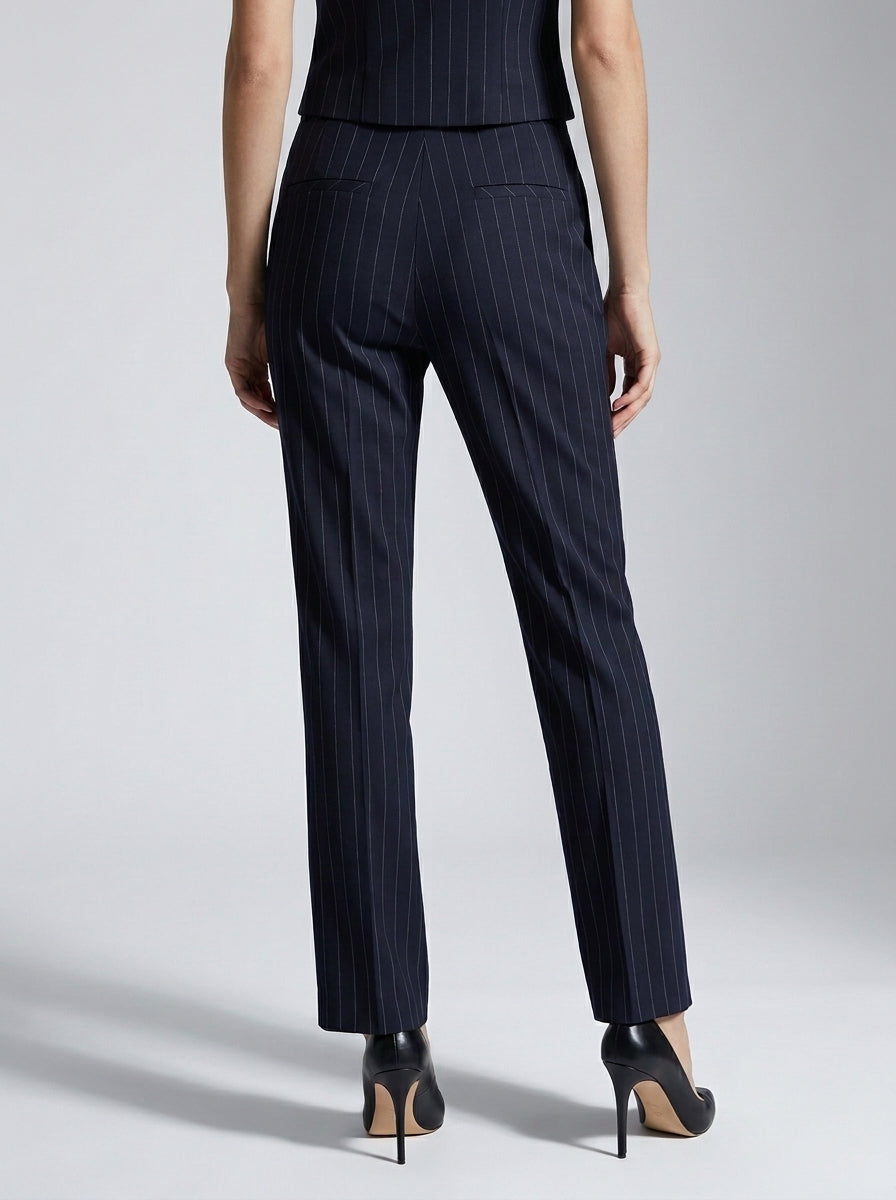 Pantalone blu gessato a zampa 
