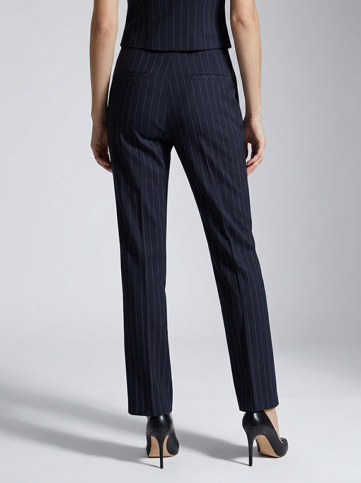 Pantalone blu gessato a zampa 