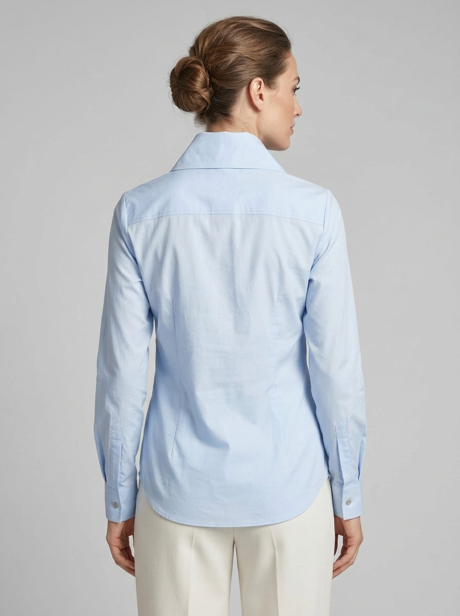 Camicia Azzurra in Popeline Stretch con Collo a Lancia 