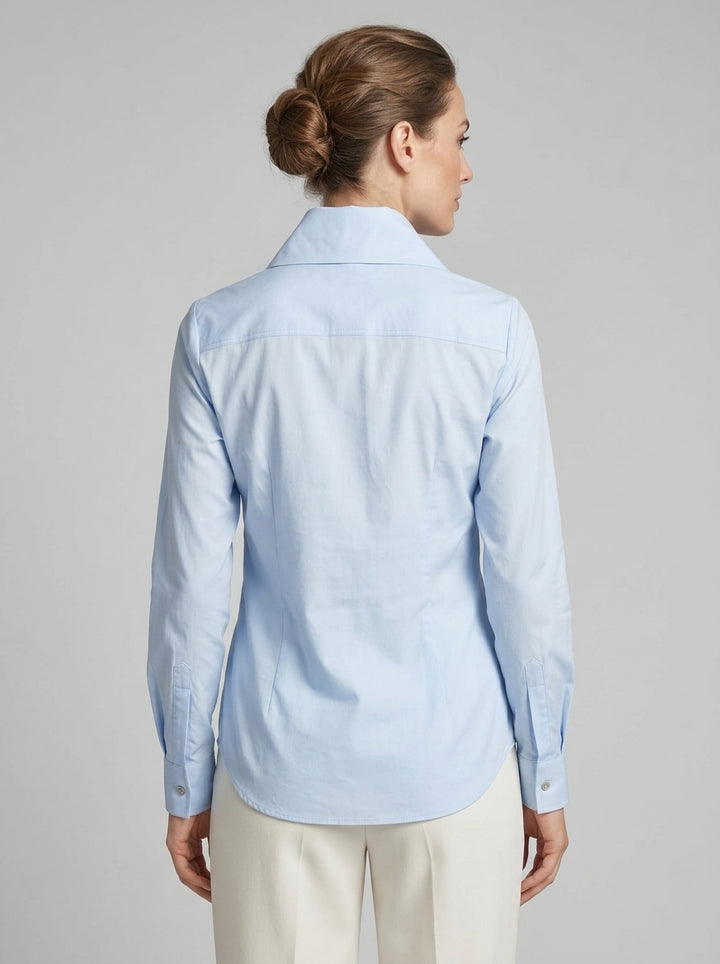 Camicia Azzurra in Popeline Stretch con Collo a Lancia 