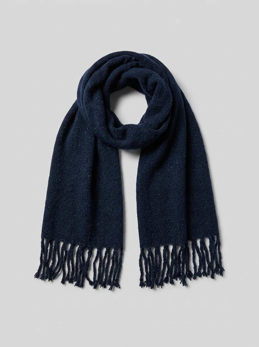 Sciarpa effetto pelo con lurex e frange blu 