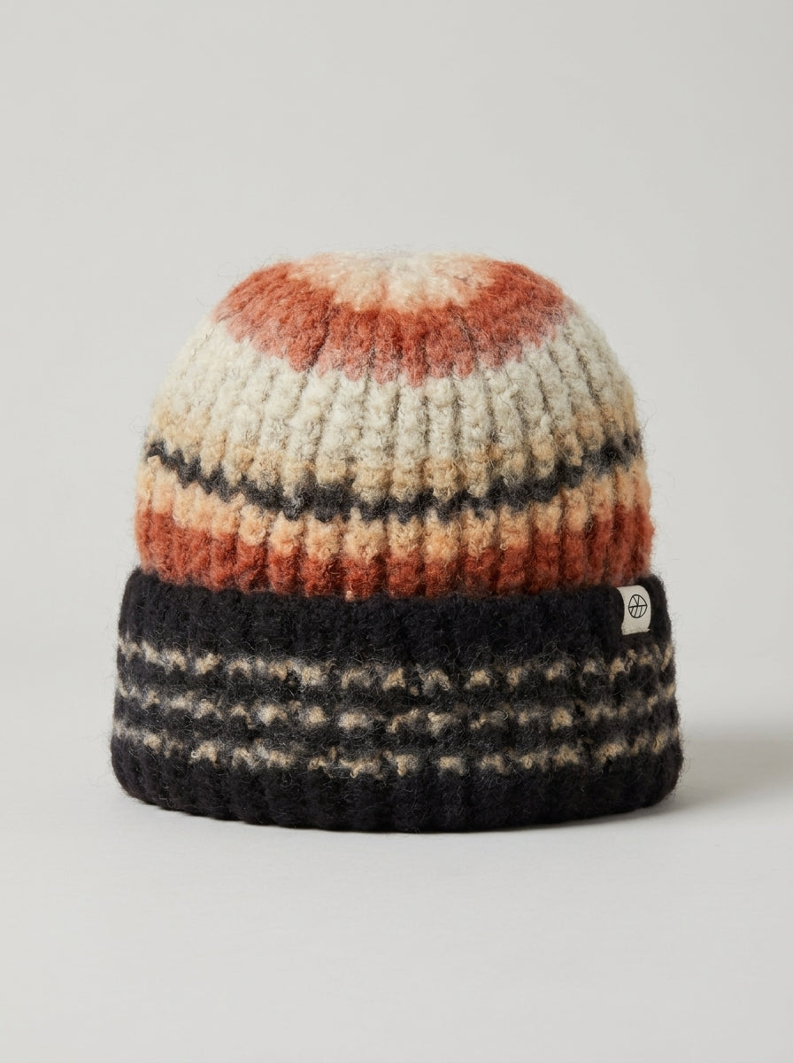 Berretto in maglia bouclé a righe jacquard Beige 