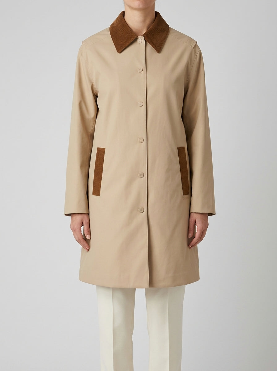 Giubbotto  Beige Impermeabile con Colletto in Velluto a Coste 