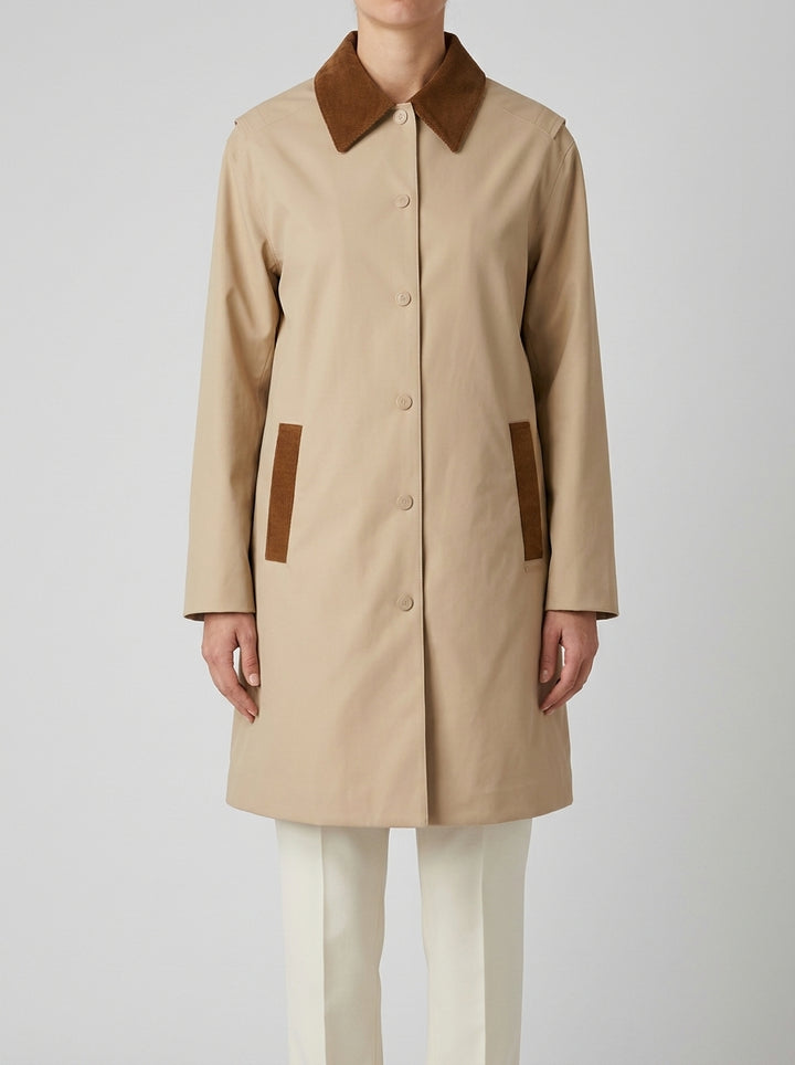 Giubbotto  Beige Impermeabile con Colletto in Velluto a Coste 