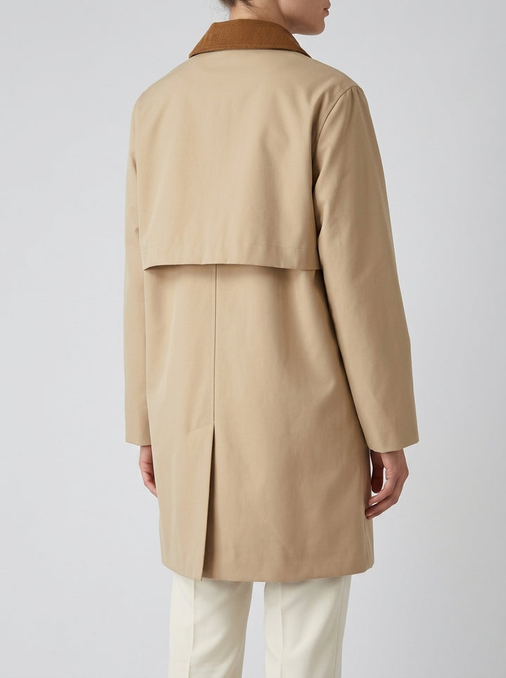 Giubbotto  Beige Impermeabile con Colletto in Velluto a Coste 