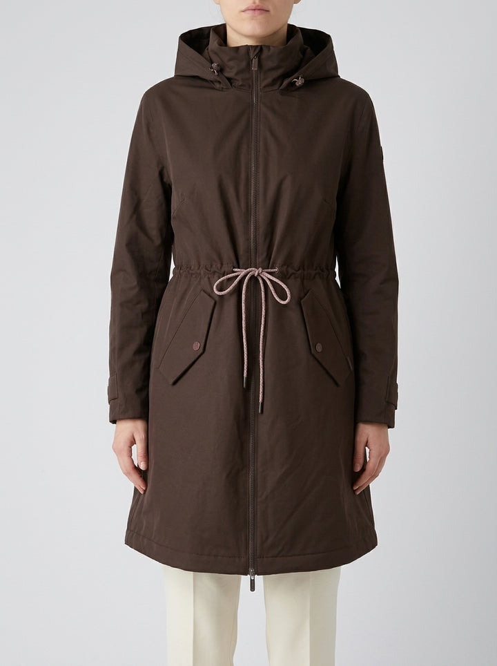 Parka  Moro Impermeabile con Cappuccio, Coulisse in Vita 