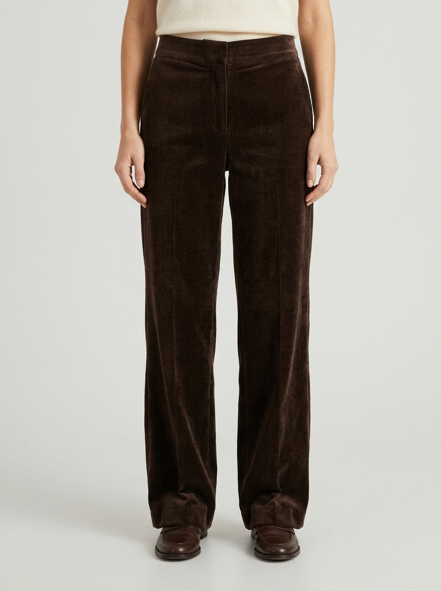 Pantalone ampio in velluto a vita alta moro 