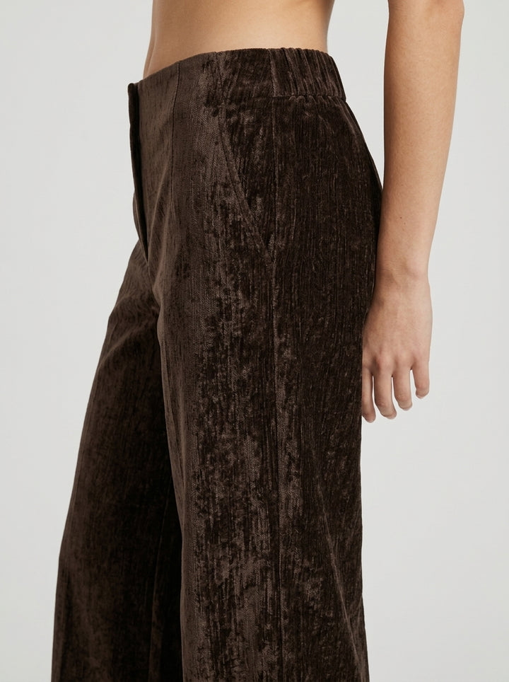 Pantalone ampio in velluto a vita alta moro 