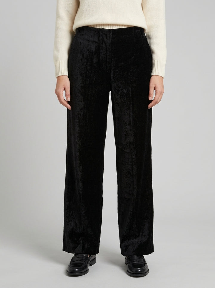 Pantalone ampio in velluto a vita alta NERO 