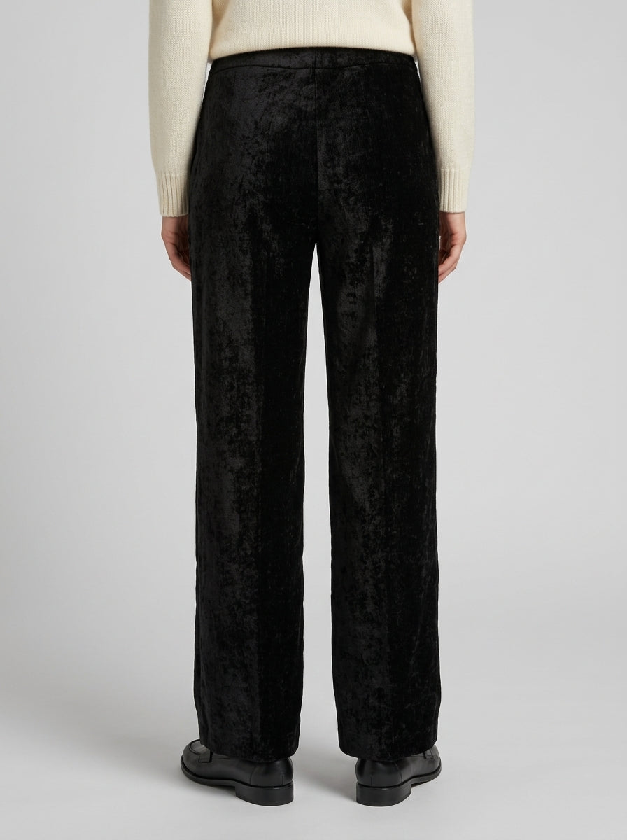 Pantalone ampio in velluto a vita alta NERO 