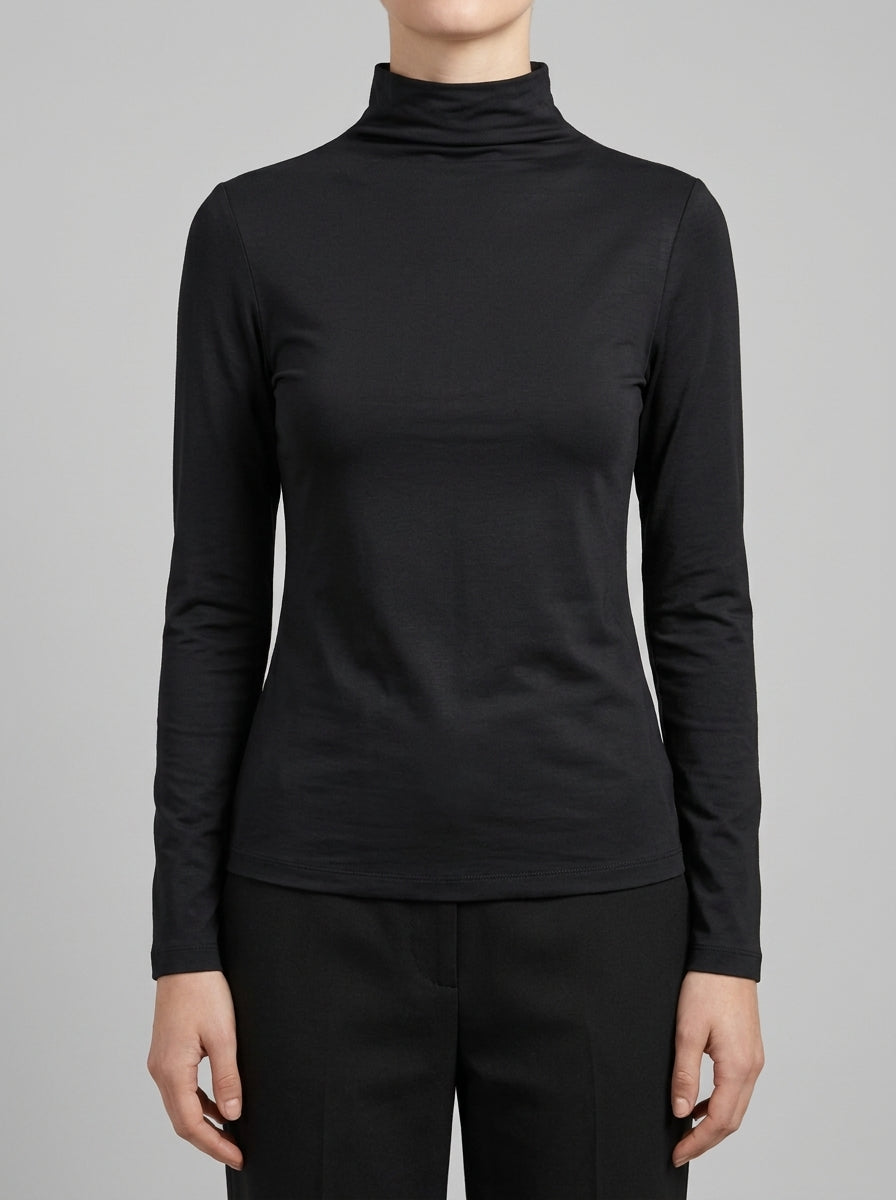 T-shirt a collo alto in bambù NERO 
