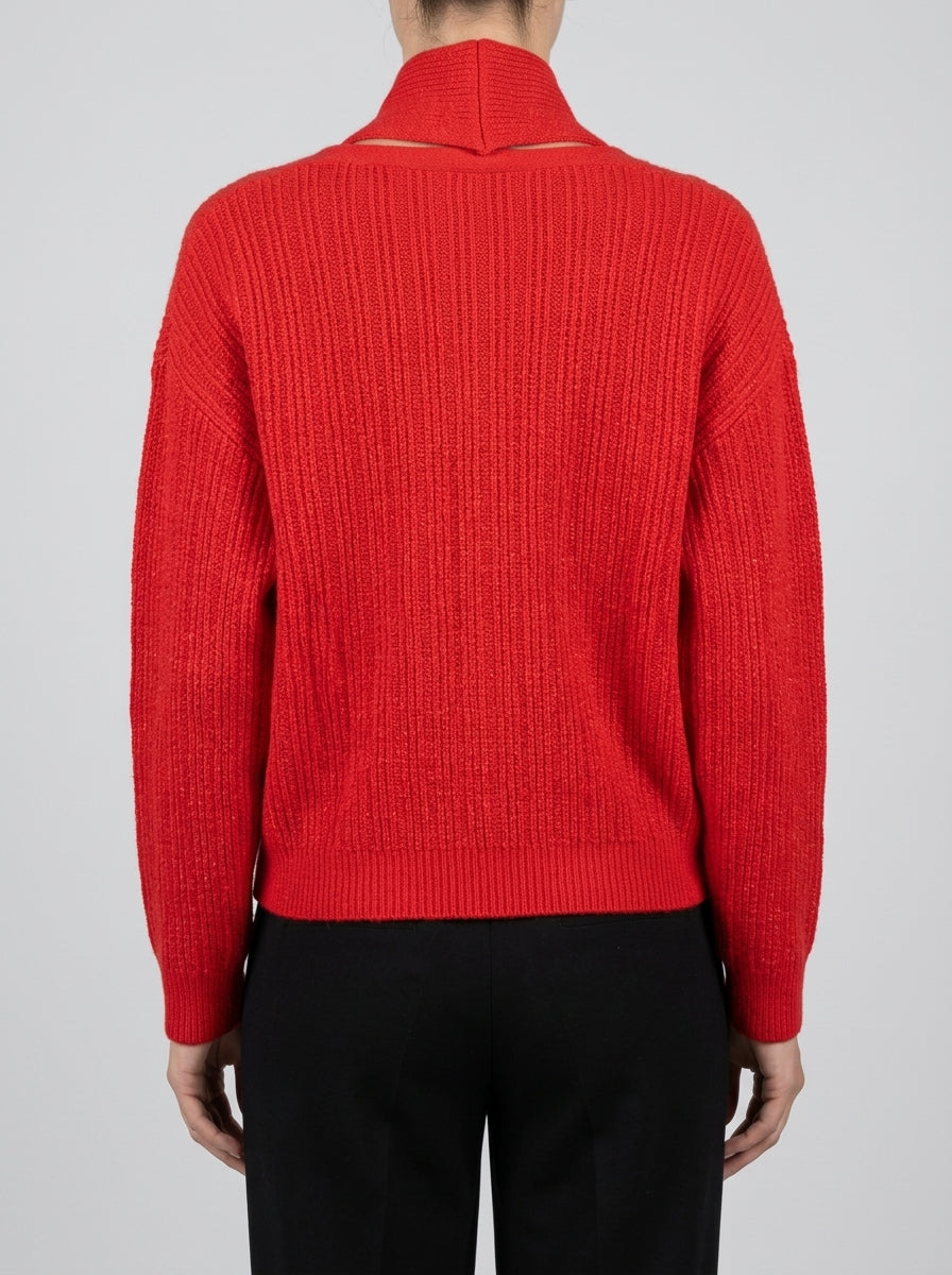 Cardigan in maglia con scollo a V e fiocco Rosso 