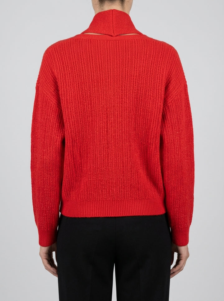 Cardigan in maglia con scollo a V e fiocco Rosso 