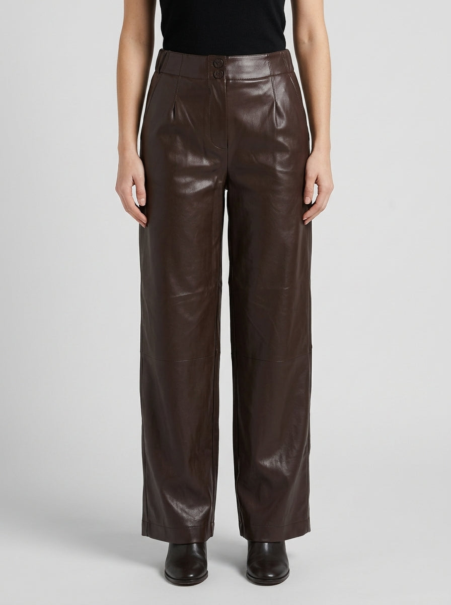 Pantaloni  in Ecopelle Moro Cropped con Elastico in Vita 