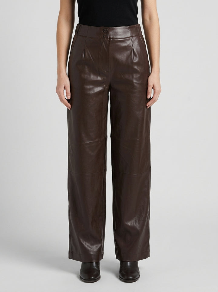 Pantaloni  in Ecopelle Moro Cropped con Elastico in Vita 