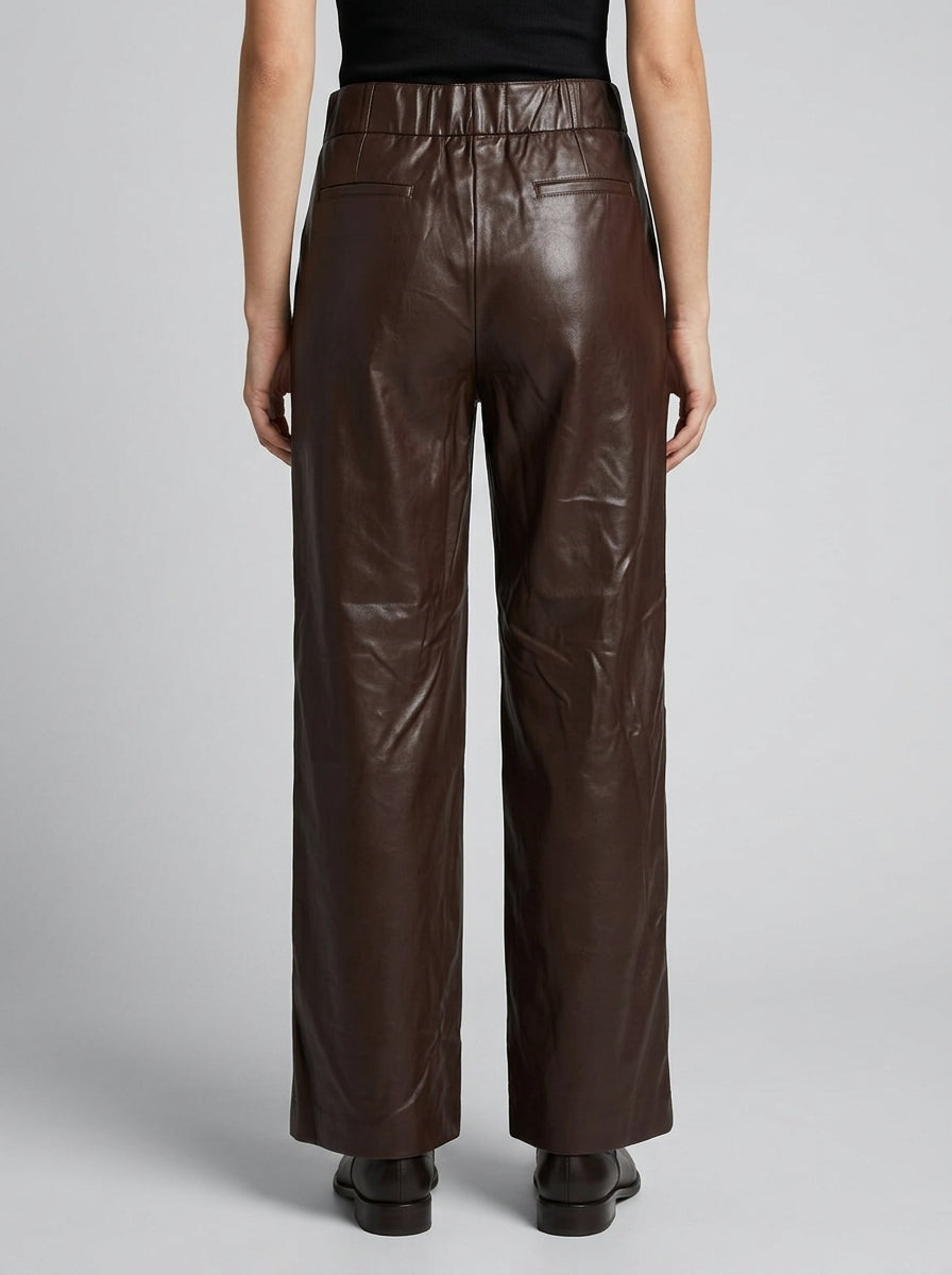Pantaloni  in Ecopelle Moro Cropped con Elastico in Vita 