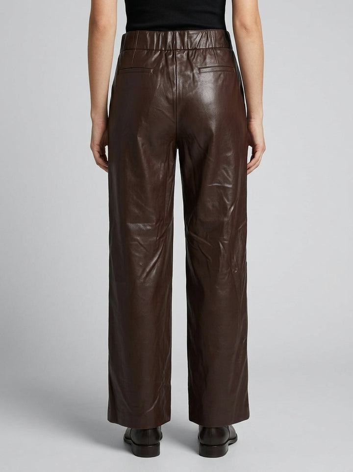 Pantaloni  in Ecopelle Moro Cropped con Elastico in Vita 