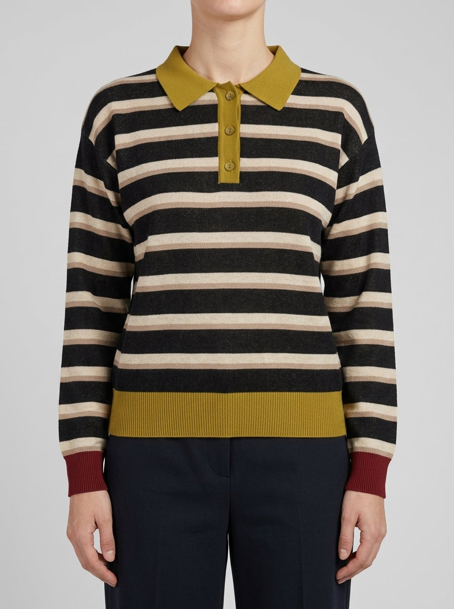 Maglione con collo polo a righe Nero 