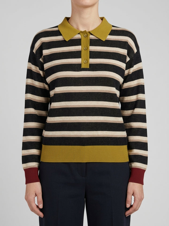 Maglione con collo polo a righe Nero 