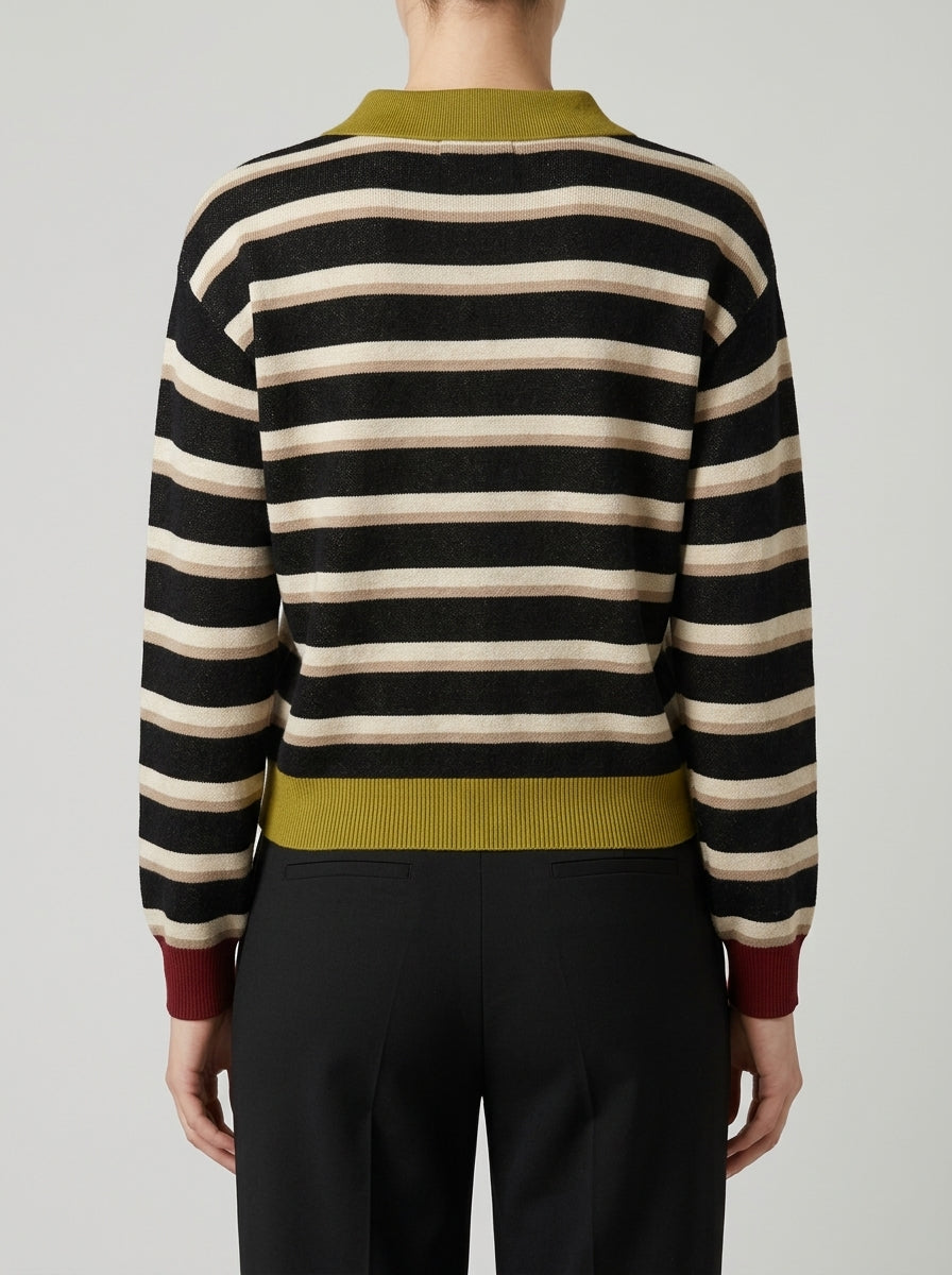 Maglione con collo polo a righe Nero 