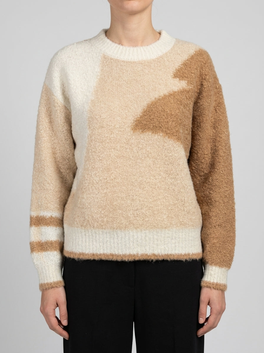 Maglione girocollo con intarsio Beige 