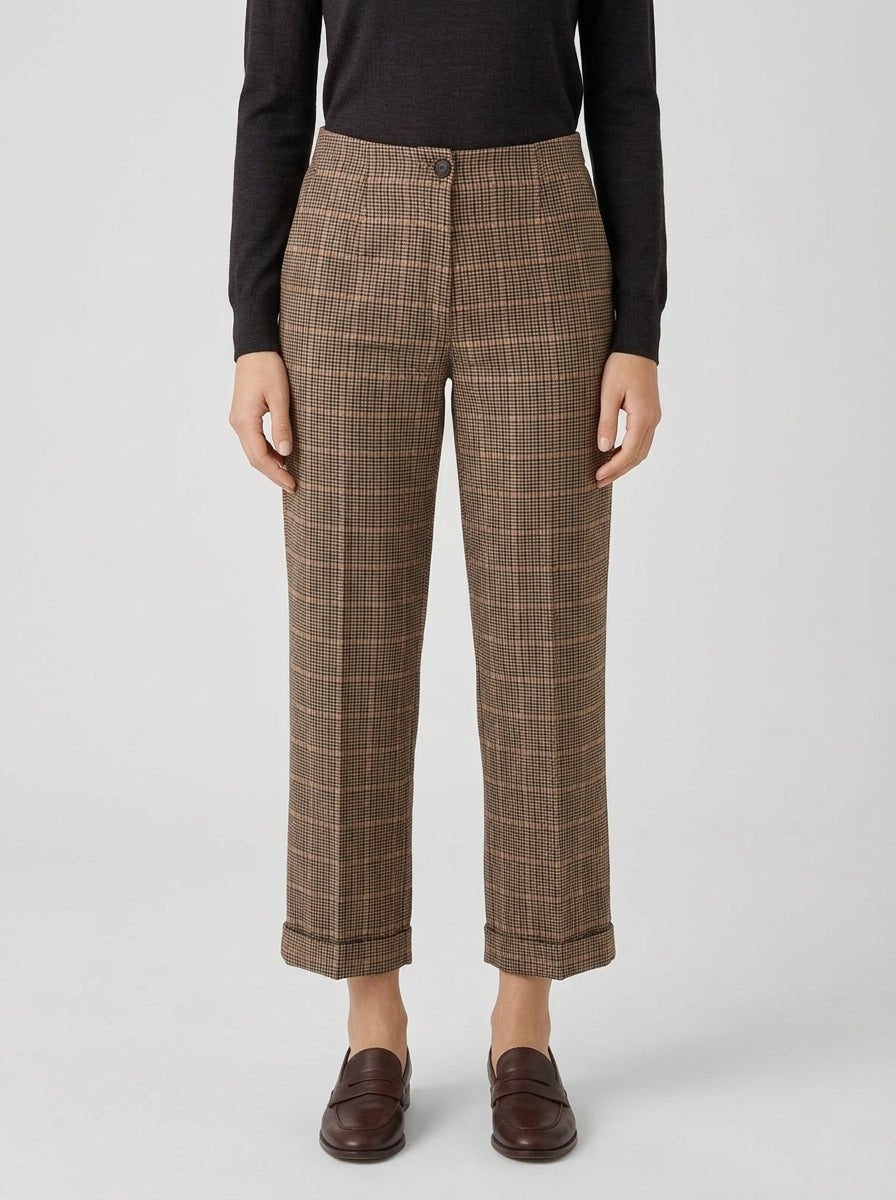 Pantalone cropped beige a quadretti 