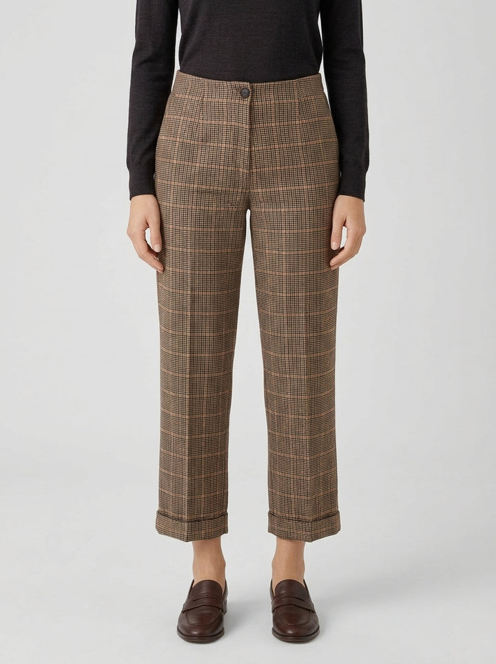 Pantalone cropped beige a quadretti 