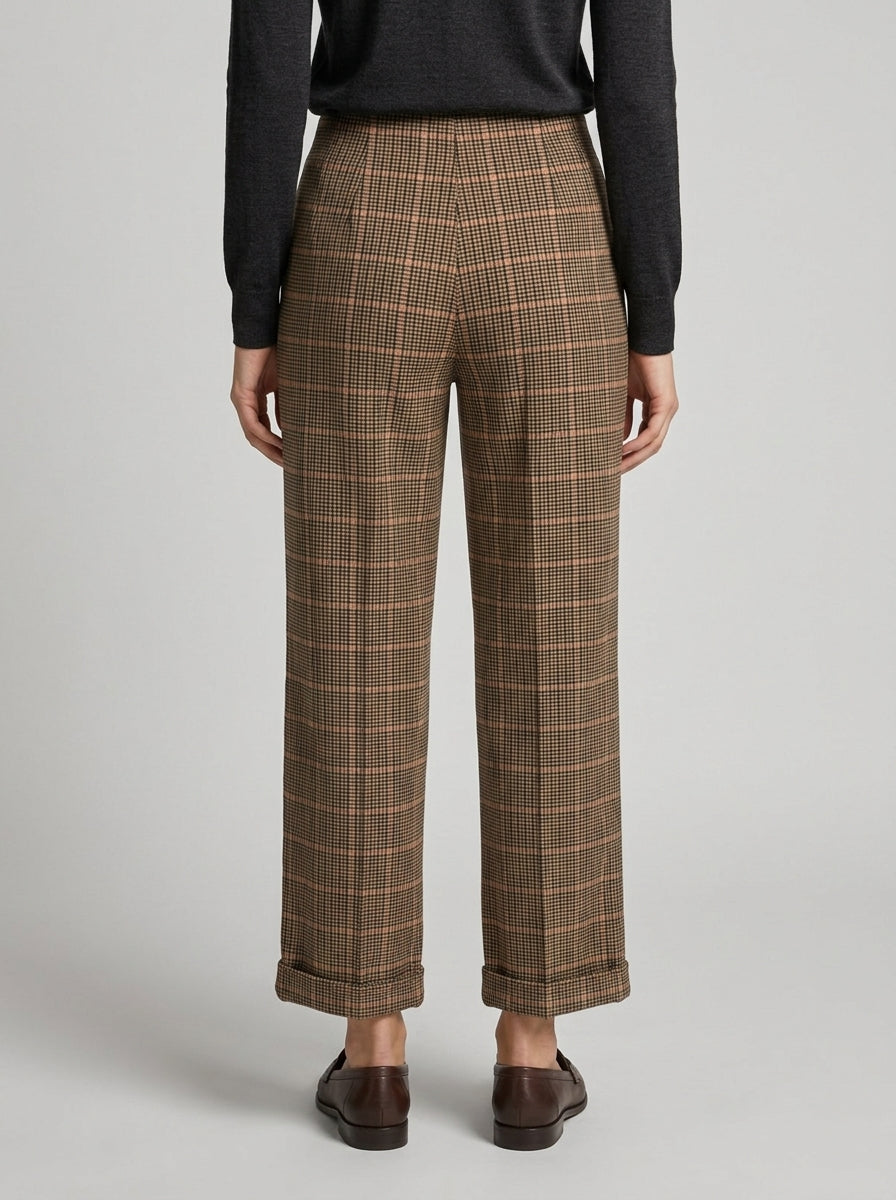 Pantalone cropped beige a quadretti 